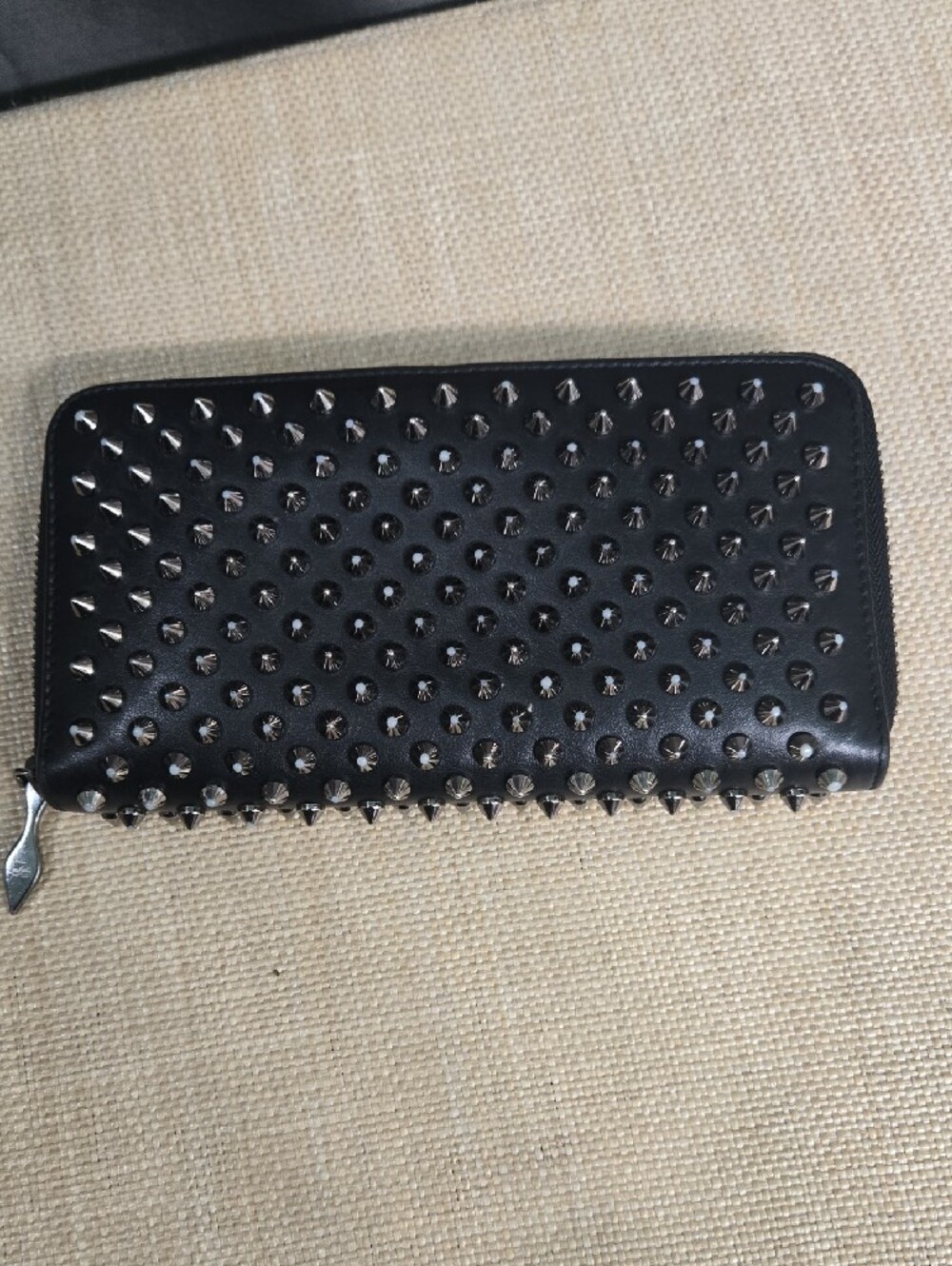 Christian Louboutin Black Leather Spike Zip Wallet with Red Pull - Picture 12 of 14